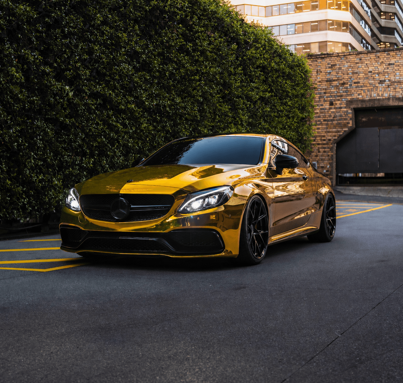 Vinyl wrap Gold Coast, Mercedes-AMG C63 gold chrome