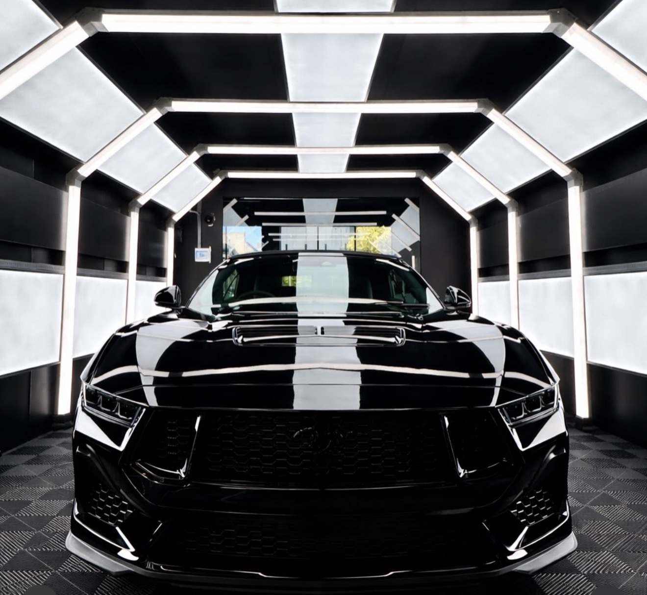Ceramic coating Townsville — Ford Mustang gloss black ceramic finish