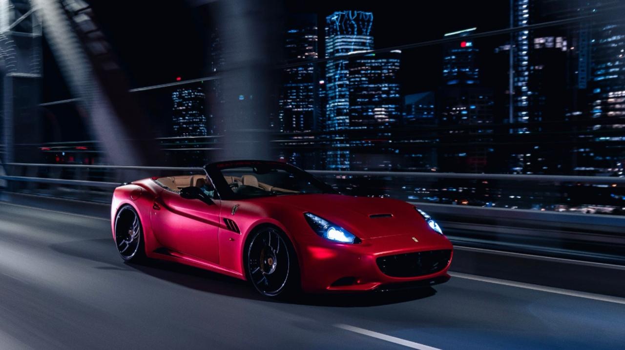 Vinyl wrap Townsville — Ferrari California satin red full-body wrap